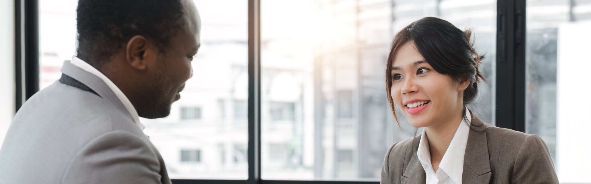 woman talking to man